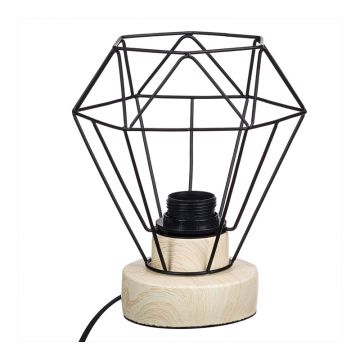 Lampa decorativa, 19 x 19 x 22.5 cm, metal/lemn, Natur/Negru