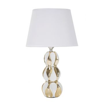 Lampa de masa, Glam Balls, Mauro Ferretti, 1 x E27, 40W, Ø28 x 46 cm, ceramica/fier/textil, alb/auriu