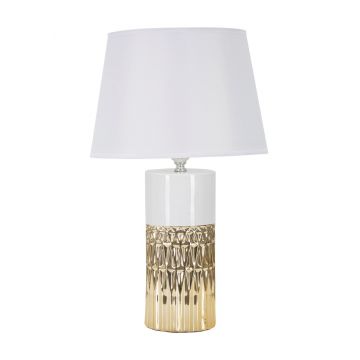 Lampa de masa, Glam Elegant, Mauro Ferretti, 1 x E27, 40W, Ø30 x 48.5 cm, ceramica/fier/textil, alb/auriu
