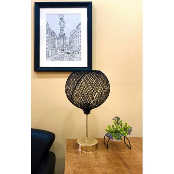 Lampa de masa, Opviq, 390FLH1723, Negru/Argintiu