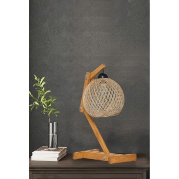 Lampa de masa, FullHouse, 390FLH1764, Lemn de pin, Ecru / Maro