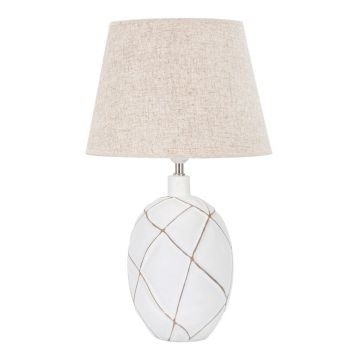 Lampa de masa, Lines, Mauro Ferretti, 1 x E27, 40W, Ø35 x 60 cm, polirasina/fier/textil, alb antic/maro