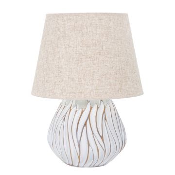 Lampa de masa, Polyresinhonduras, Mauro Ferretti, 1 x E27, 40W, Ø35 x 48 cm, polirasina/fier/textil, alb antic/maro