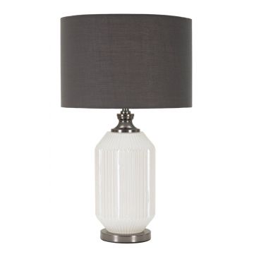 Lampa de masa Brighty, Mauro Ferretti, 1 x E27, 40W, 37.5x65 cm, sticla/fier/catifea, alb/gri