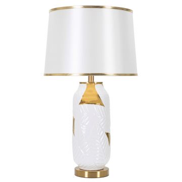 Lampa de masa Glam Leaf, Mauro Ferretti, Ø40 x 70 cm, 1 x E27, 40W, ceramica/fier, auriu/alb