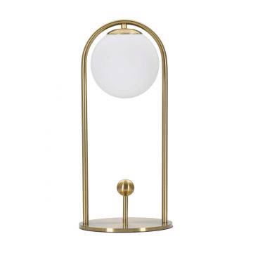 Lampa de masa Glamy Arc -A, Mauro Ferretti, Ø21 x 47 cm, 1 x E14, 40W, fier/sticla, auriu/alb