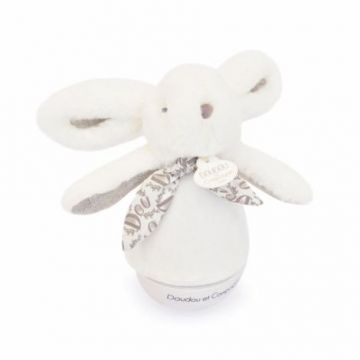 Veioza muzicala iepuras pufos, 16 cm, alb