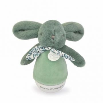 Veioza muzicala iepuras pufos, 16 cm, verde