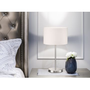 Lampa de masa Hotel, TRIO, 30x55 cm, 60W, 1x E27, metal/textil, alb/argintiu