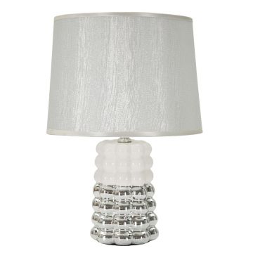Lampa de masa Lace, Mauro Ferretti, 1 x E14, 40W, 23x33 cm, ceramica/fier, alb/argintiu