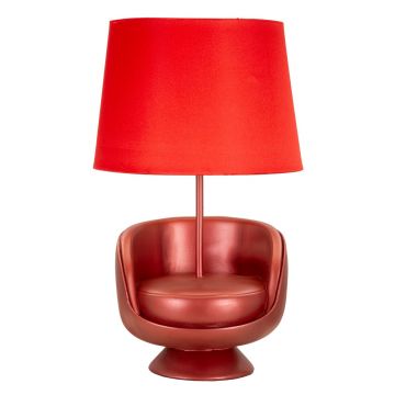 Lampa de masa Midcentury, Mauro Ferretti, 1 x E27, 40W, 26x43 cm, polirasina/fier, rosu