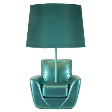 Lampa de masa Midcentury, Mauro Ferretti, 1 x E27, 40W, 26x43 cm, polirasina/fier, turcoaz