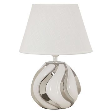 Lampa de masa Shiney, Mauro Ferretti, 1 x E27, 40W, 30x42 cm, ceramica/fier, alb/argintiu