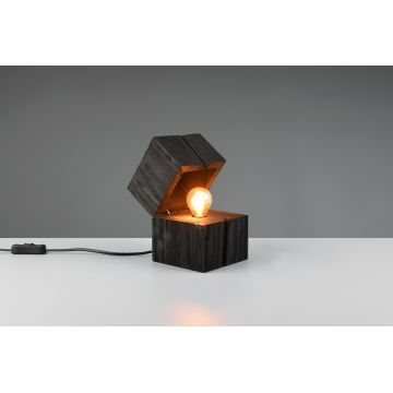 Lampa de masa Treasure, TRIO, 12x12x16 cm, 2W, 1x E14, lemn, negru