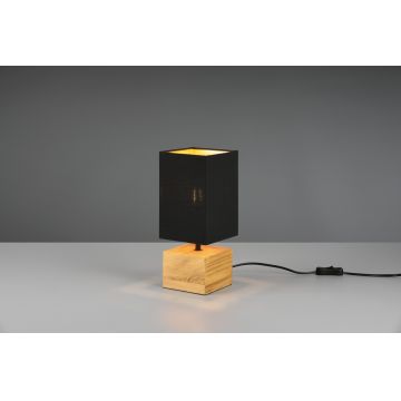 Lampa de masa Woody, RL, 12x12x30 cm, 40W, 1x E14, lemn/textil, negru/natur
