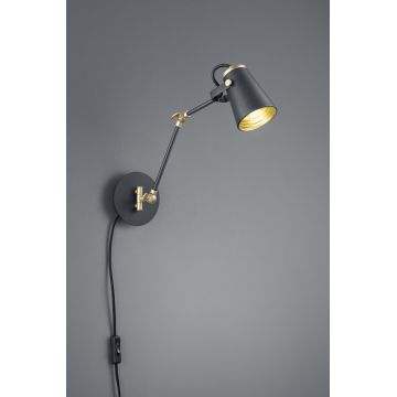 Lampa de perete Edward, TRIO, 12x25 cm, 40W, 1x E14, metal, negru mat/auriu