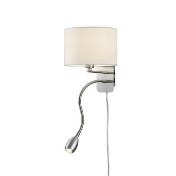 Lampa de perete Hotel, TRIO, 20x34.5x23.5 cm, 40W, 1x E14, metal/textil, alb/argintiu