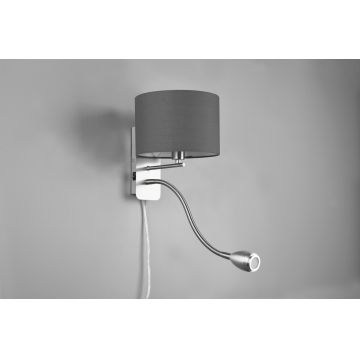 Lampa de perete Hotel, TRIO, 20x34.5x23.5 cm, 40W, 1x E14, metal/textil, gri/argintiu