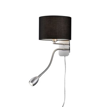 Lampa de perete Hotel, TRIO, 20x34.5x23.5 cm, 40W, 1x E14, metal/textil, negru/argintiu