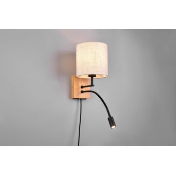 Lampa de perete Nilam, TRIO, 18x18x30 cm, 28W / 3W, 1x E27 / 1x SMD, lemn, natur/negru