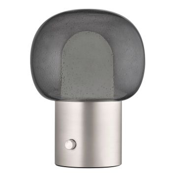 Veioză argintie LED din aluminiu cu abajur din sticlă (înălțime 32 cm) Iris – Blomus