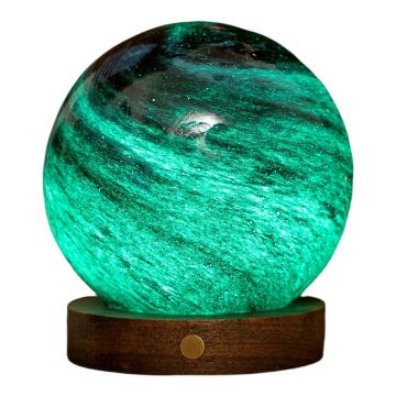 Veioză în culoare naturală închisă LED cu abajur din sticlă (înălțime 13 cm) Stellar Ocean – Gingko