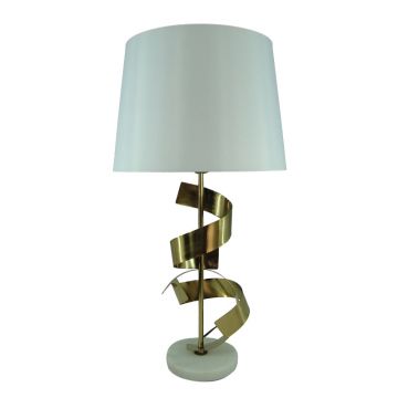 Veioza Lighted metal auriu si abajur din tesatura, alba, 35x35x70 cm