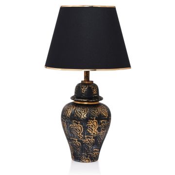 Veioză neagră-aurie cu abajur textil (înălțime 54 cm) Derin – Opviq lights