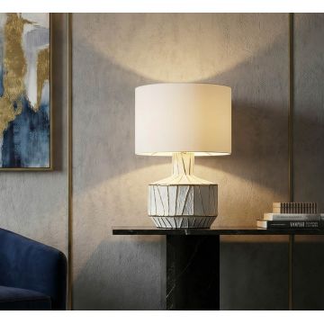 Lampa de masa, Mauro Ferretti, Tangeri, 1 x E27, 40W, 40x60 cm, ceramica, alb/auriu