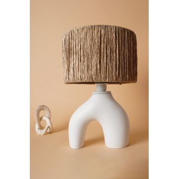 Lampa de masa, Opviq, 687HMY2290, Alb / Stejar