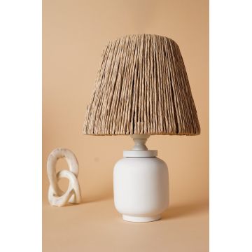 Lampa de masa, Opviq, 687HMY2304, Alb / Stejar