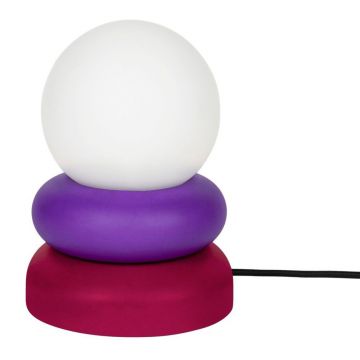 Veioză roșie/mov din lemn masiv cu abajur din sticlă (înălțime 24 cm) Otem – noo.ma